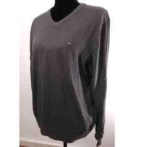 Tommy Hilfiger 100% Cotton Dark Charcoal Gray Crew Neck Sweater Sz Large